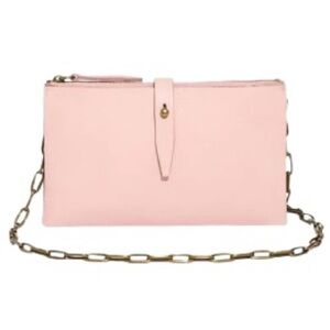 Madewell The Transport Accordion Crossbody Leather Bag Dusty Pink PaperclipChain